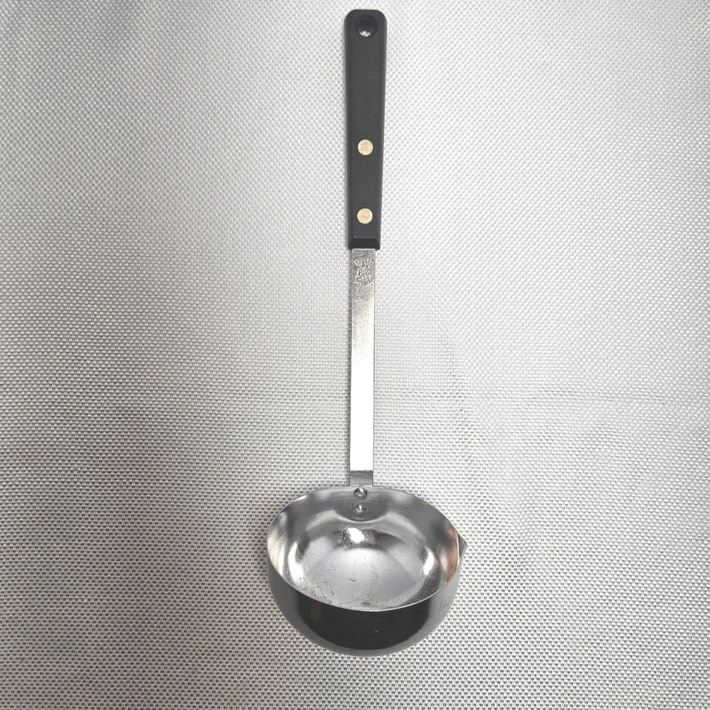 Vintage Ekco Forge Stainless Steel Soup Ladle Black Handle Pour Spout‎ USA Made